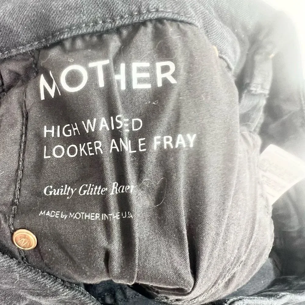 Mother Looker Ankle Fray Guilty Glitter Racer Jeans Womens 29 Black Frayed Hem - Picture 5 of 14